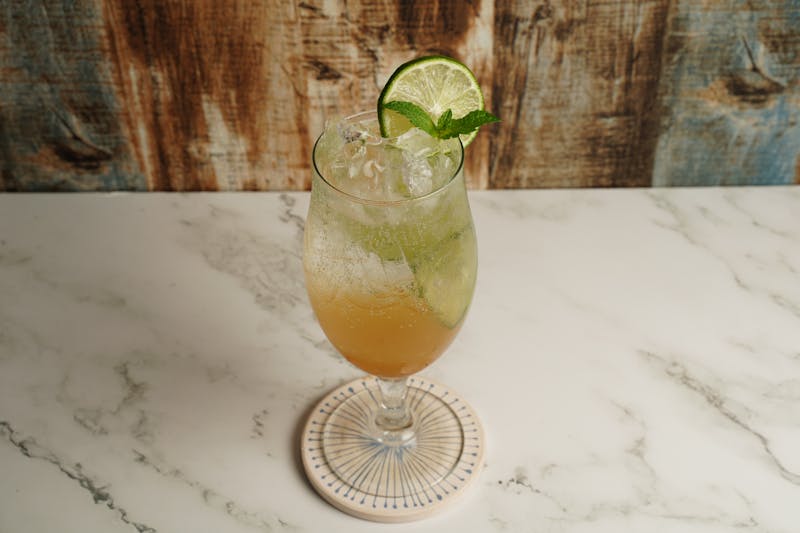 Fresh lemonade with ice and mint